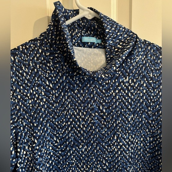 J. McLaughlin Debbie Dress Women's small Blue Print Catalina Cloth Mock Neck - Picture 8 of 9